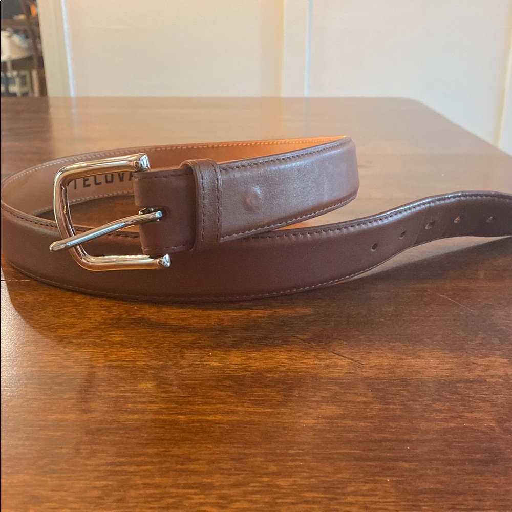 Tecovas Brown Calf Skin Belt with Silver Buckle